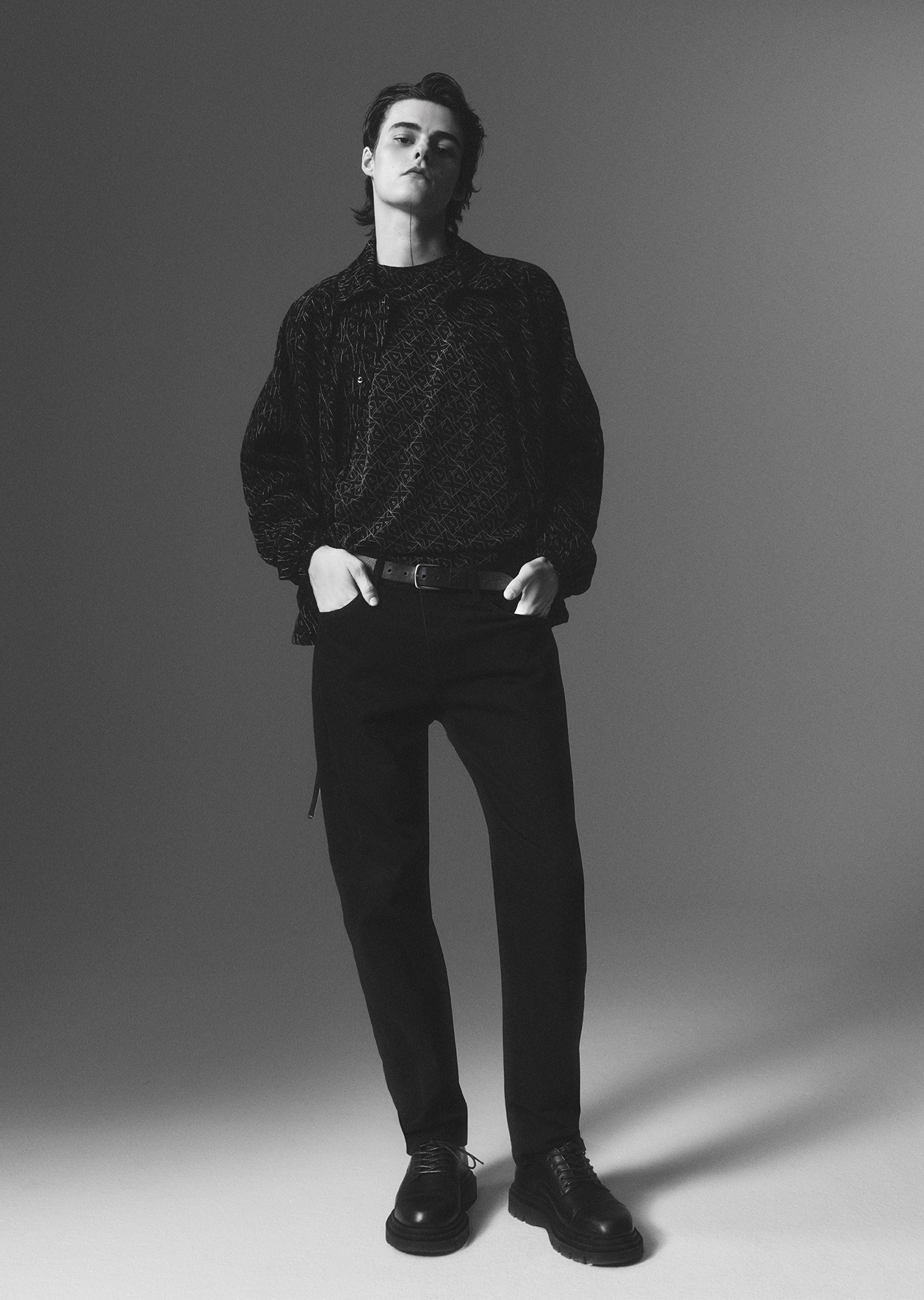 ARMANI EXCHANGE 男士长袖翻领满印字母单排扣夹克